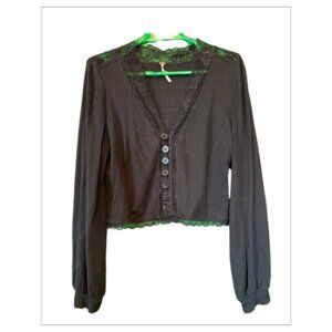 Gently Worn Lace Trim FREE PEOPLE Black Top Size L (BB0224)